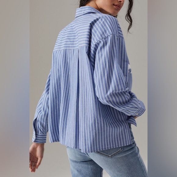 Anthropologie maeve striped relaxed fit painted blue and white swing top - Picture 10 of 11